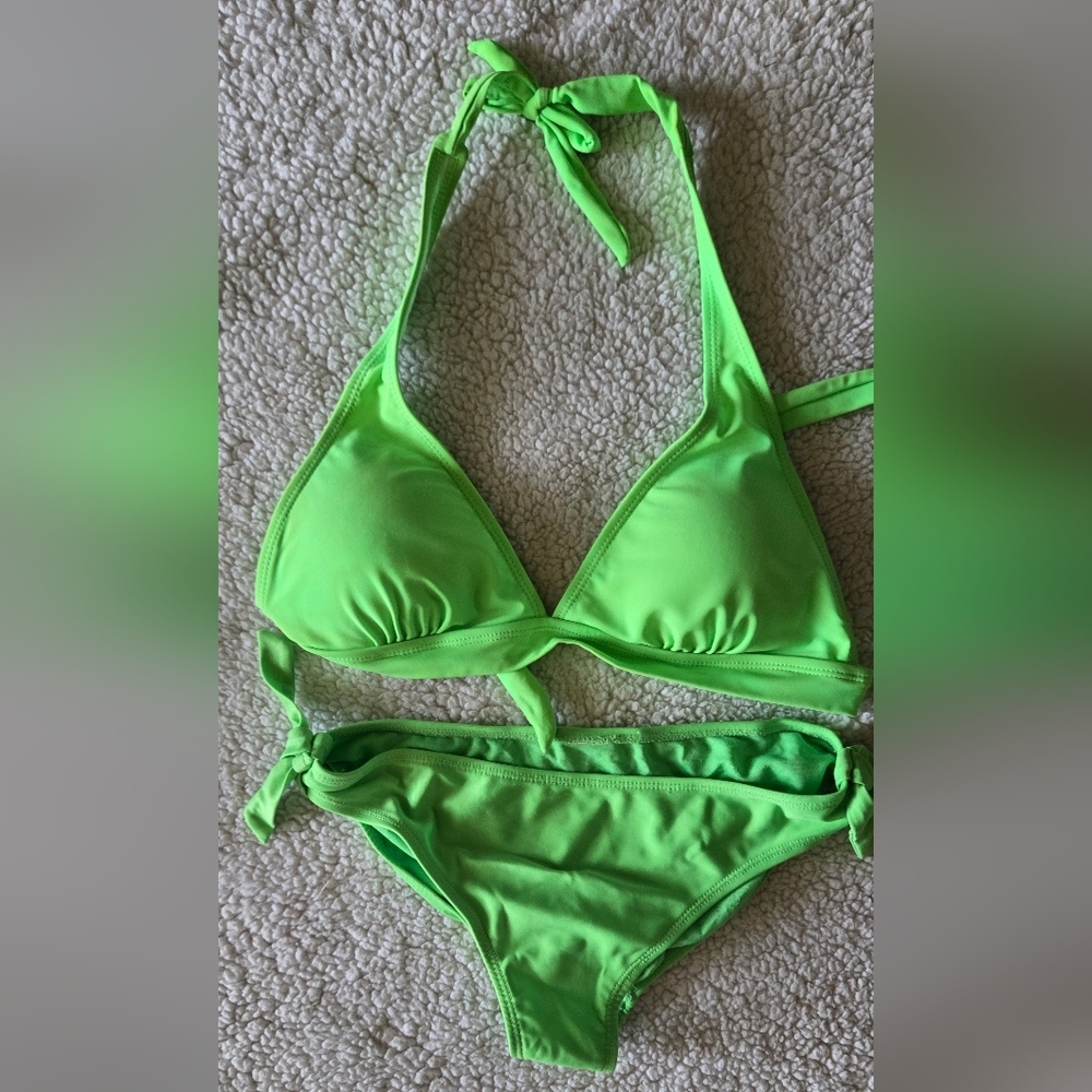 OP Neon Green Bikini Set Beach Pool Vacation Bikini